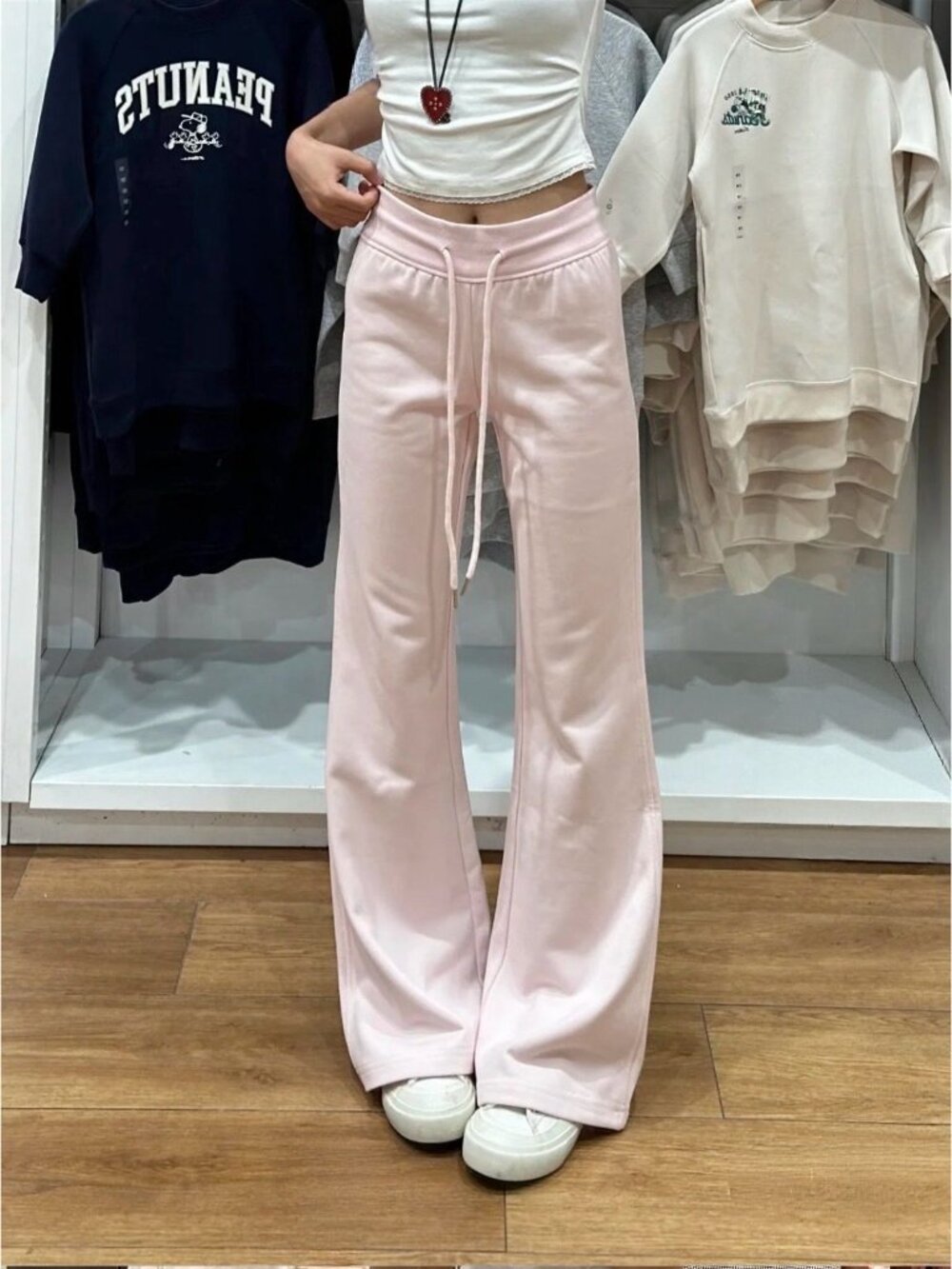 Baby Pink Flare Sweatpants XS Drawstring Wide Leg Lounge Pants